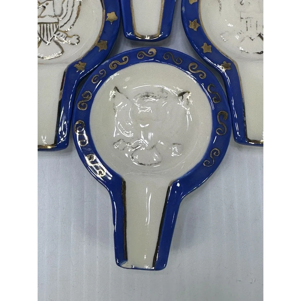 Vintage Tabletop Patriotic Lighter Party Ashtray Set Ceramic Glazed Hand Made